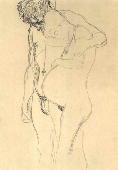 Pregnant Woman with Man Facing Left by Gustav Klimt